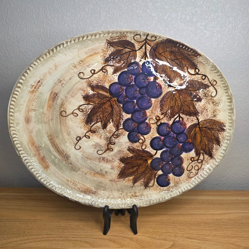 Vintage Dario Farrucci Designs Stoneware Tuscan Grape 17" Oval Serving Platter